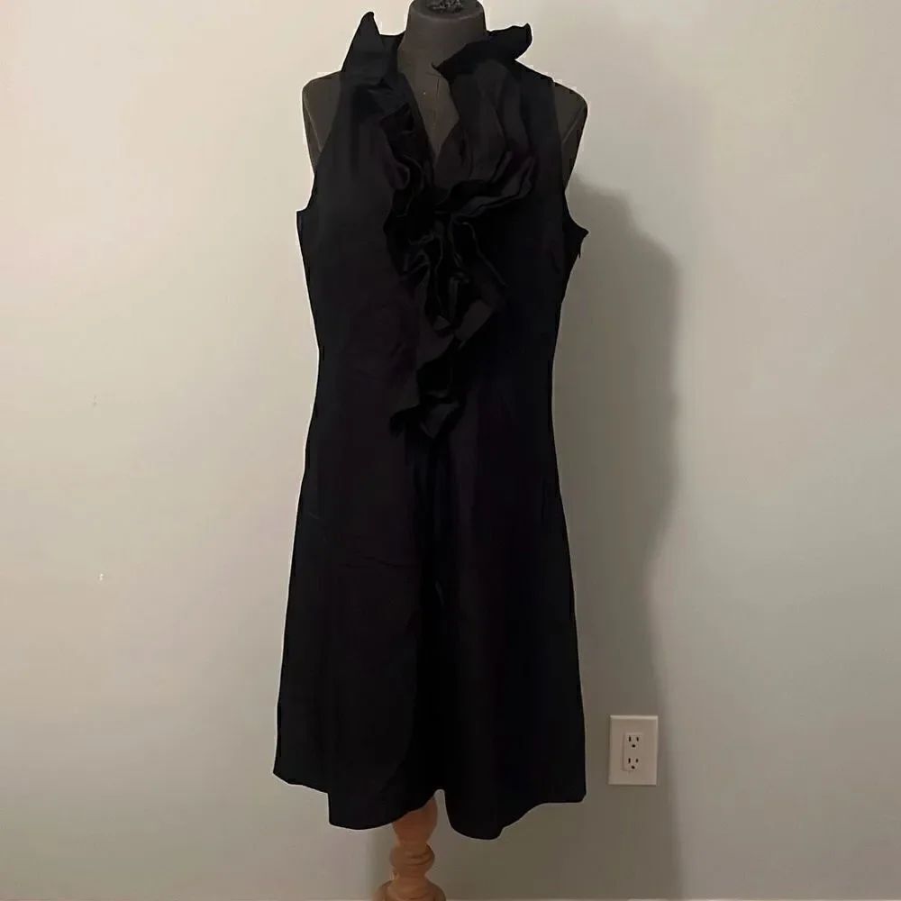 Lauren Ralph Lauren Women's Black Ruffle Pleated Sleeveless Sheath Dress Size 12